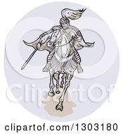 Poster, Art Print Of Sketched Or Engraved Samurai Warrior On Horseback In A Circle