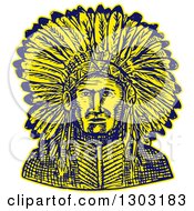 Poster, Art Print Of Sketched Or Engraved Native American Indian Chief