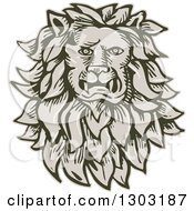 Poster, Art Print Of Sketched Or Engraved Male Lion Head With A Long Mane