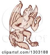 Poster, Art Print Of Sketched Or Engraved Kludde Bat Winged Wild Dog Monster