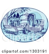Sketched Or Engraved Snow Plow Truck On A Street