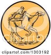 Poster, Art Print Of Sketched Or Engraved Jockey Racing A Camel In A Circle