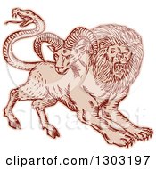 Poster, Art Print Of Sketched Or Engraved Chimera Beast Pouncing