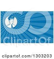 Clipart Of A Retro Male Commercial Aircraft Pilot And Blue Rays Background Or Business Card Design 2 Royalty Free Illustration by patrimonio