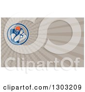 Clipart Of A Retro Gridiron American Football Player Fending And Taupe Rays Background Or Business Card Design Royalty Free Illustration