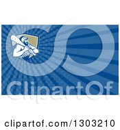 Clipart Of A Retro Hercules Wearing A Lion Skin And Holding A Club And Blue Rays Background Or Business Card Design Royalty Free Illustration by patrimonio