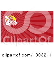 Clipart Of A Retro Hercules Wearing A Lion Skin And Holding A Club And Red Rays Background Or Business Card Design Royalty Free Illustration by patrimonio