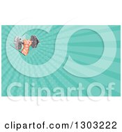 Clipart Of A Retro Low Polygon Geometric Hand Holding Up A Dumbbel And Turquoise Rays Background Or Business Card Design Royalty Free Illustration