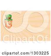 Poster, Art Print Of Retro Low Poly St Patricks Day Leprechaun Face And Pastel Orange Rays Background Or Business Card Design
