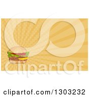 Poster, Art Print Of Retro Low Polygon Geometric Hamburger And Pastel Orange Rays Background Or Business Card Design