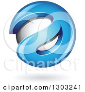 Poster, Art Print Of 3d Shiny Abstract Blue Letter A Around A Floating Sphere With A Shadow On White