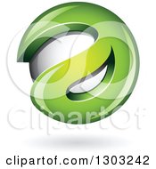 Poster, Art Print Of 3d Shiny Abstract Green Letter A Around A Floating Sphere With A Shadow On White