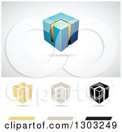 Clipart Of A 3d Floating Blue And Orange Smart Cube Over Flat Versions With Shadows Royalty Free Vector Illustration