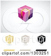 Poster, Art Print Of 3d Floating Magenta And Orange Smart Cube Over Flat Versions With Shadows