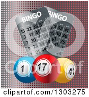 Clipart Of 3d Colorful Bingo Balls With Cards On Metal And Pink Dots Royalty Free Vector Illustration
