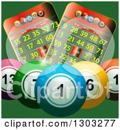 3d Colorful Bingo Balls With Cards On Green