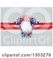 Clipart Of A Rugby Ball With A Grungy Union Jack Flag And Gray Royalty Free Vector Illustration by elaineitalia