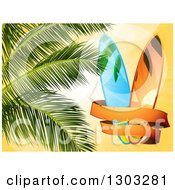 Poster, Art Print Of Vintage Banner Around Surf Boards With Palm Tree Branches Over Orange Sunshine