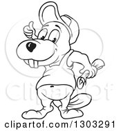 Lineart Clipart Of A Black And White Cartoon Castor Beaver Holding A Paper And Giving A Thumb Up Royalty Free Outline Vector Illustration by dero