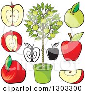 Poster, Art Print Of Red Black And White And Green Apples And A Tree