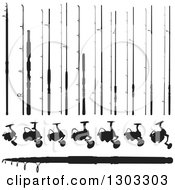 Clipart Of Black And White Fishing Rods And Reels Royalty Free Vector Illustration by Any Vector