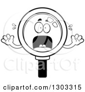 Poster, Art Print Of Cartoon Black And White Scared Magnifying Glass Character Screaming