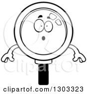 Poster, Art Print Of Cartoon Black And White Surprised Magnifying Glass Character Gasping