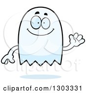 Clipart Of A Cartoon Friendly Ghost Character Waving Royalty Free Vector Illustration by Cory Thoman