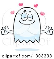Clipart Of A Cartoon Loving Ghost Character With Open Arms And Hearts Royalty Free Vector Illustration