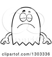Outline Clipart Of A Cartoon Black And White Sad Depressed Ghost Character Pouting Royalty Free Lineart Vector Illustration