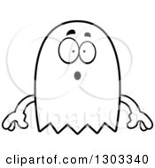 Outline Clipart Of A Cartoon Black And White Surprised Ghost Character Gasping Royalty Free Lineart Vector Illustration