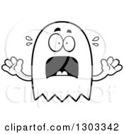 Outline Clipart Of A Cartoon Black And White Scared Ghost Character Screaming Royalty Free Lineart Vector Illustration