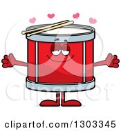 Poster, Art Print Of Cartoon Loving Musical Drums Character With Open Arms And Hearts