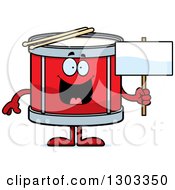 Poster, Art Print Of Cartoon Happy Musical Drums Character Holding A Blank Sign
