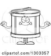 Poster, Art Print Of Cartoon Black And White Mad Musical Drums Character Waving Fists