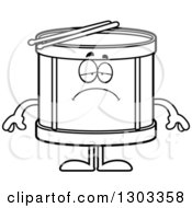 Poster, Art Print Of Cartoon Black And White Sad Depressed Musical Drums Character Pouting