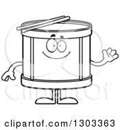 Poster, Art Print Of Cartoon Black And White Happy Friendly Musical Drums Character Waving