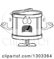 Poster, Art Print Of Cartoon Black And White Scared Musical Drums Character Screaming