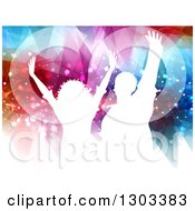 Poster, Art Print Of White Silhouetted Dancers Against Flares And Geometric Lights