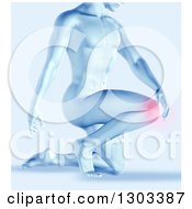 Poster, Art Print Of 3d Blue Anatomical Man Kneeling With Highlighted Knee Pain