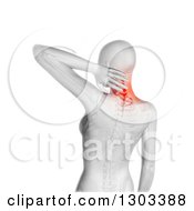 Poster, Art Print Of 3d Anatomical Woman With Glowing Neck Pain And A Visible Skeleton Over White