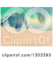 Clipart Of A 3d Tropical Beach With A Palm Tree And A Vintage Effect Royalty Free Illustration