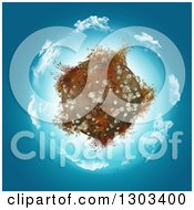 Poster, Art Print Of 3d Globe With Rocks And Grass Over A Circle Of Clouds And Blue