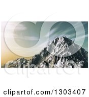 Poster, Art Print Of 3d Snowy Mountain Peak Against A Sunset Sky