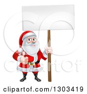 Clipart Of A Happy Christmas Santa Claus Holding A Blank Sign And Giving A Thumb Up Royalty Free Vector Illustration