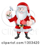 Clipart Of A Happy Christmas Santa Claus Carpenter Holding A Hammer And Giving A Thumb Up Royalty Free Vector Illustration