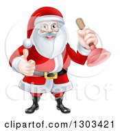 Poster, Art Print Of Happy Christmas Santa Claus Plumber Holding A Plunger And Giving A Thumb Up