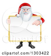 Poster, Art Print Of Happy Christmas Santa Claus Holding And Pointing To A Blank Sign