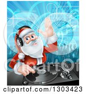 Poster, Art Print Of Santa Claus Dj Mixing Christmas Music On A Turntable With People Dancing In The Background
