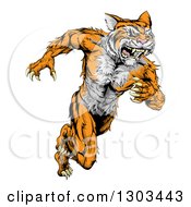 Poster, Art Print Of Fierce Roaring Muscular Running Tiger Man Mascot